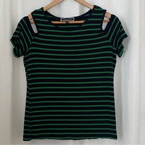 Melanie Lyne Black and Green striped Cut Out Tee Sz L